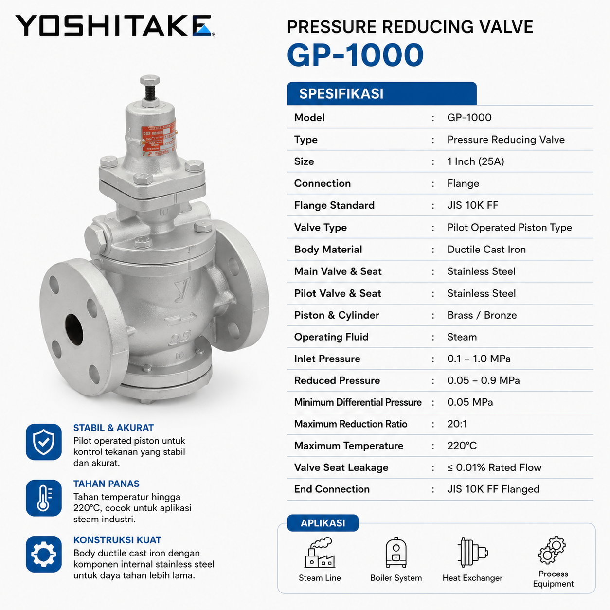 yoshitake gp-1000, yoshitake gp 1000, yoshitake pressure reducing valve, pressure reducing valve yoshitake, yoshitake reducing valve, yoshitake steam valve, yoshitake valve, yoshitake indonesia, yoshitake distributor indonesia, yoshitake supplier indonesia, yoshitake pressure reducing valve indonesia, yoshitake gp-1000 indonesia, gp-1000 yoshitake indonesia, jual yoshitake gp-1000, harga yoshitake gp-1000
